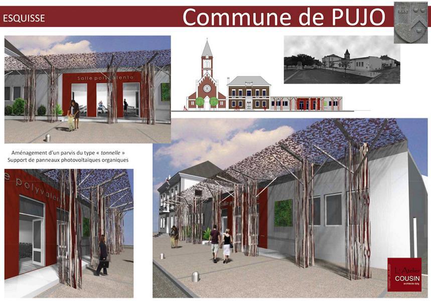 Sketch of the OPV walkway planned in the community of Pujo. Design by M. J.-C. Cousin of Atelier Cousin, Lourdes.