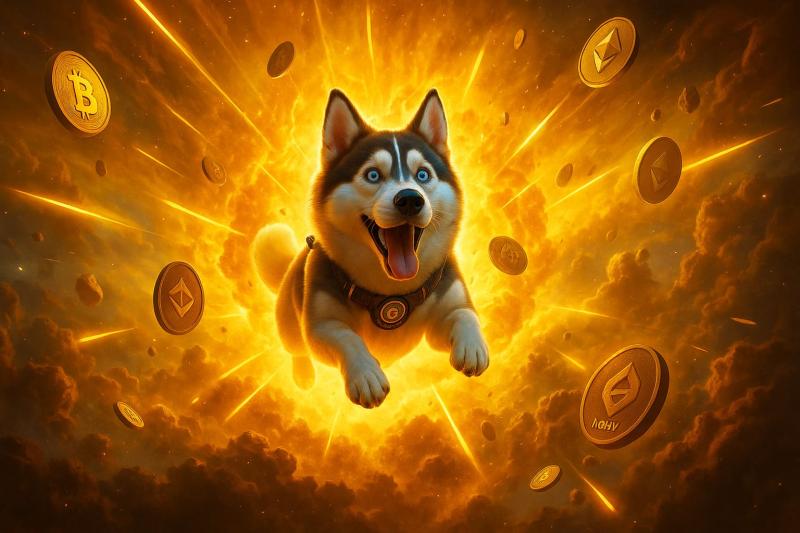 Hexydog's cosmic mascot jumping into a future where crypto adoption accelerates.