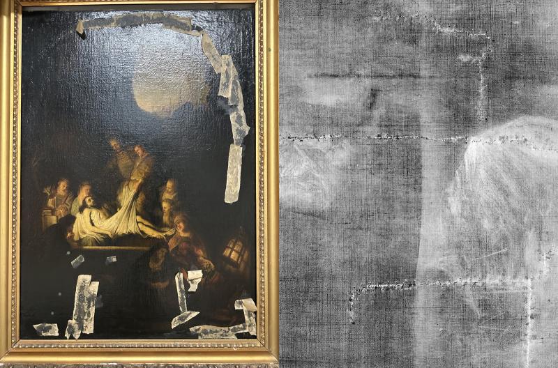Detail of X-ray image: Rembrandt, The Entombment of Christ (copy).
