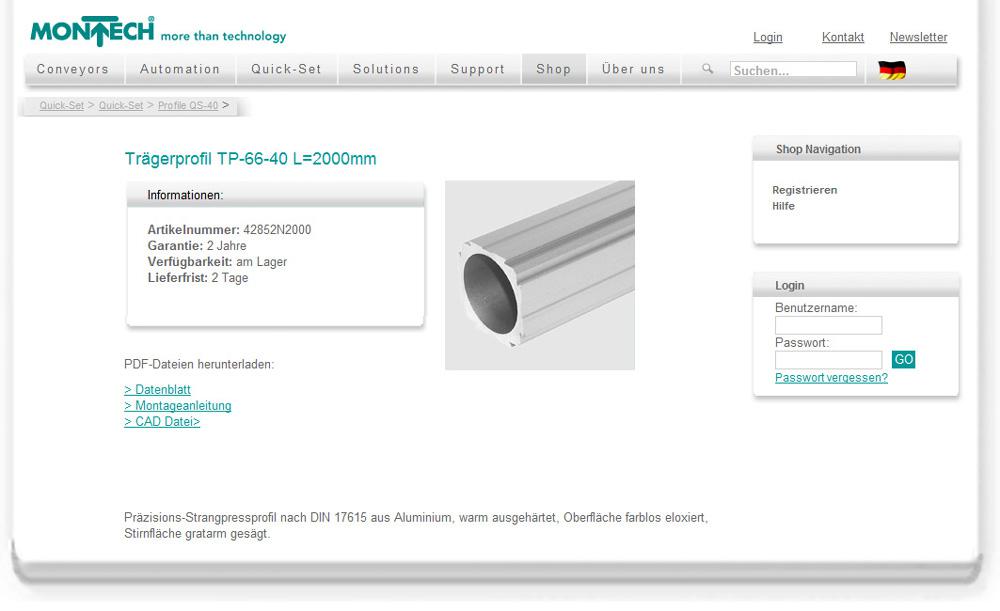 Quick-Set profile system components and other Montech products can be ordered from the Online Shop