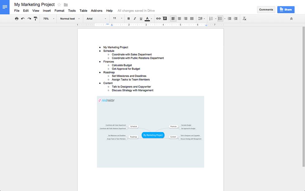 The MindMeister Add-on for Google Docs