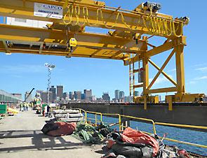 The crane, built and installed by Capco Crane with hoists from Street Crane, is playing a pivotal role in the renovation of the Longfellow bridge.
