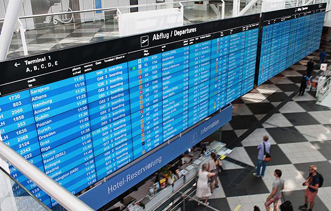 Integrated by Inonet, Munich Airport’s 72-monitor FIDS video wall is powered by Matrox M-Series graphics cards.