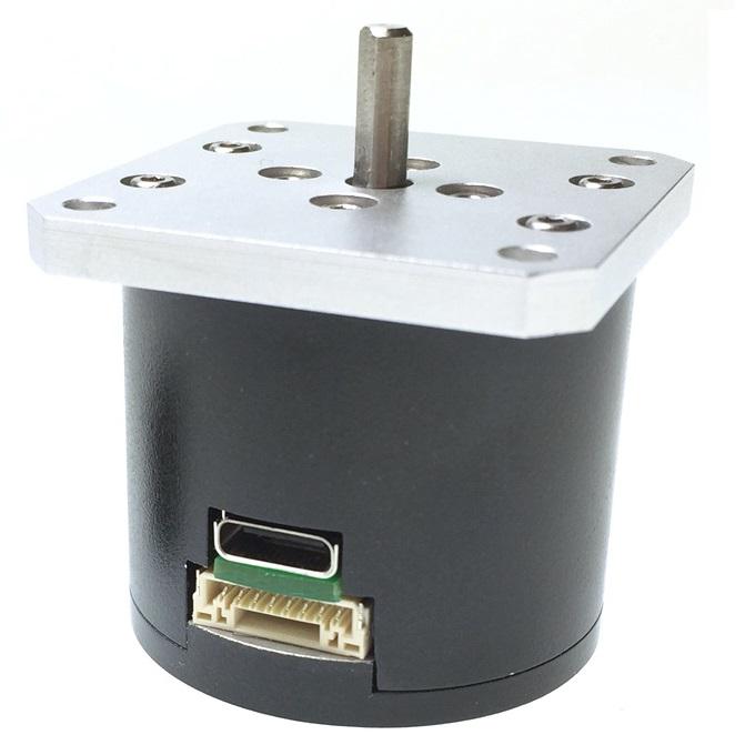 An ultrasonic motor featuring fully integrated amplifier, controller and encoder. Max torque of 100 mN-m.