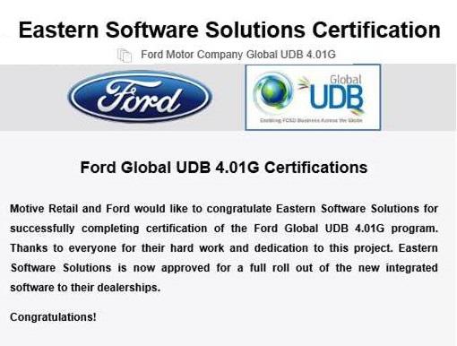 ESS’ ebizframe Dealer Mgmt. System earns Ford Global UDB 4.01G Certification