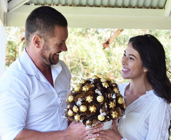 Couple with a Bouquet of Edible Chocolates