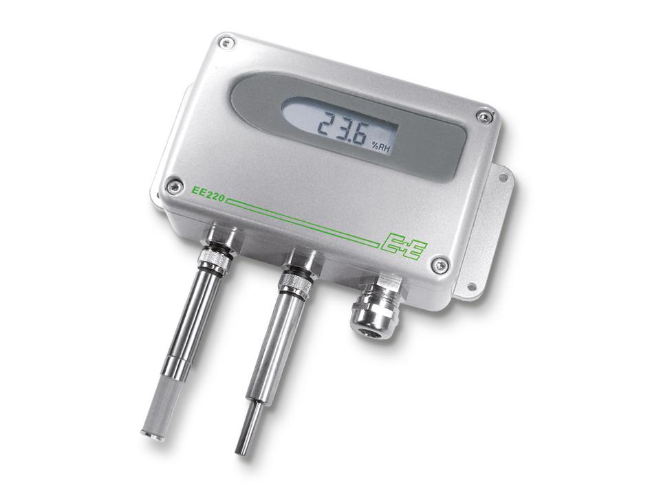 EE220 in metal enclosure with separate sensing probes for humidity and temperature.