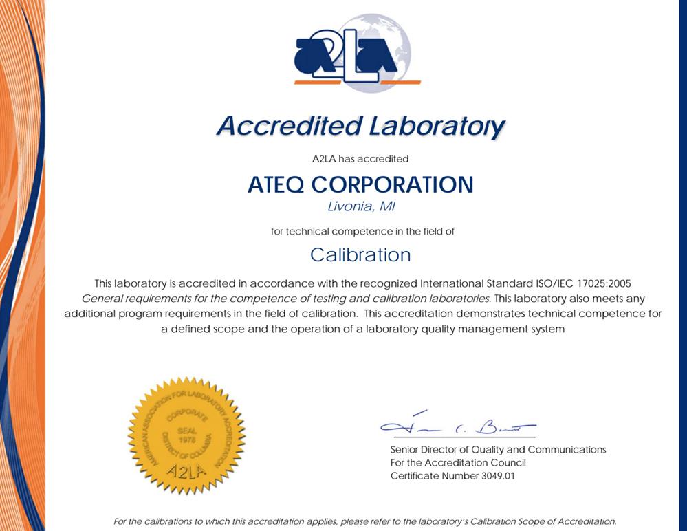 ATEQ's ISO17025 Certificate