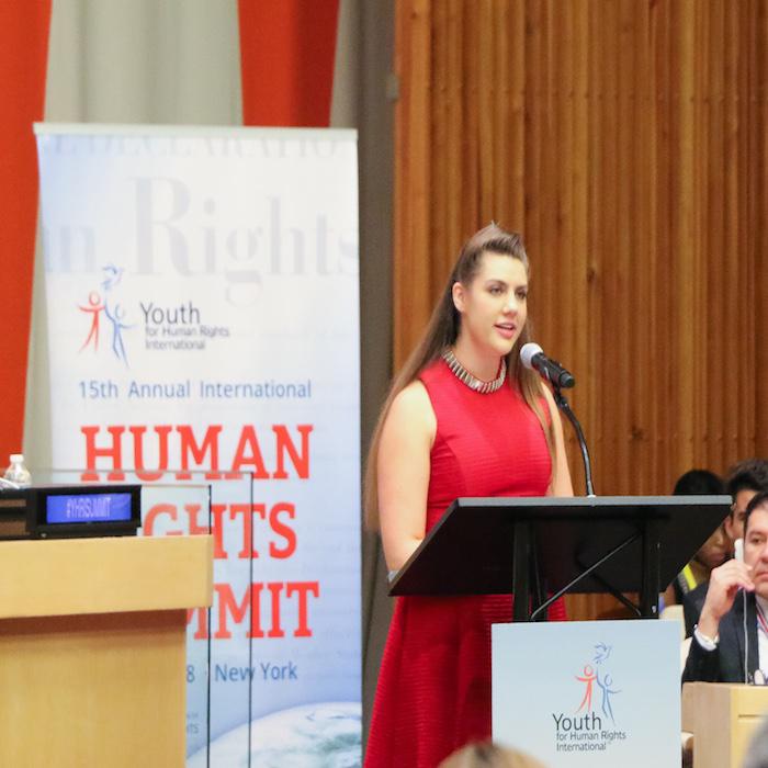 Demme Durrett makes presentation in ECOSOC Chambers at the United Nations Headquarters for 15th Annual International Human Rights