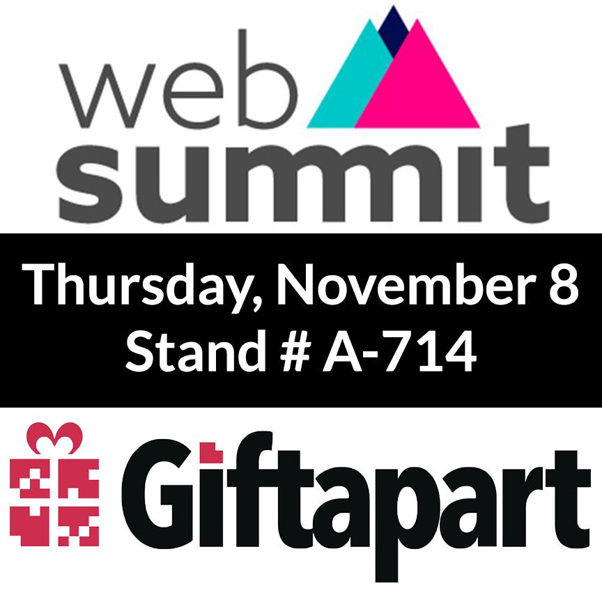 Giftapart demonstrations and information available at Web Summit Stand A-714 on Thursday, November 8