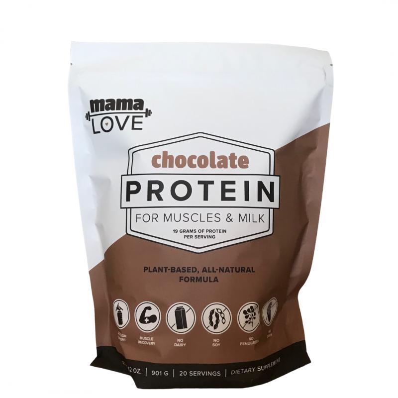 Mama Love Chocolate Protein supports muscle recovery and healthy breast milk production.