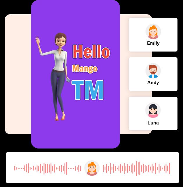 Mango Animate Text to Speech Video Maker provides multiple languages and accents to choose from.