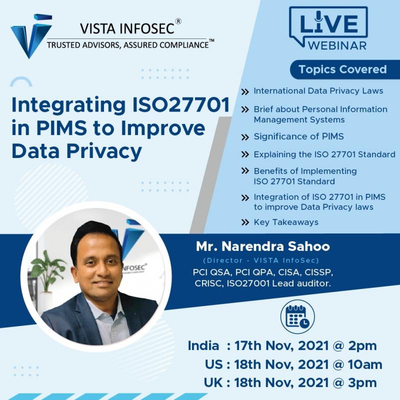 Integrating ISO27701 in PIMS to Improve Data Privacy.