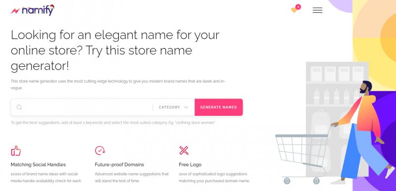 Namify is designed to offer meaningful store names, domain name extensions, social media handle availability check and a free logo