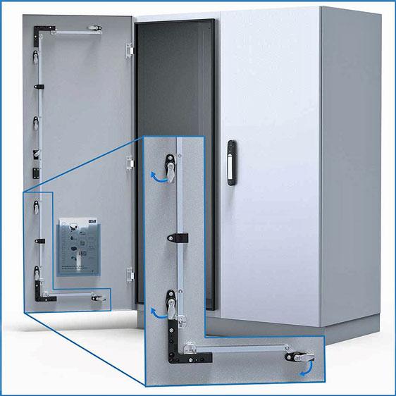 Slimline cabinet locking hardware from EMKA for large control cabinets