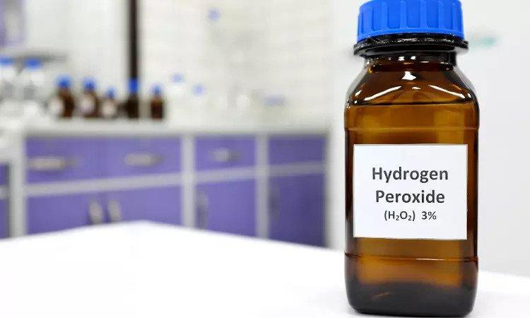 Pure Hydrogen Peroxide is a transparent, bright blue liquid with a slightly higher viscosity than water.