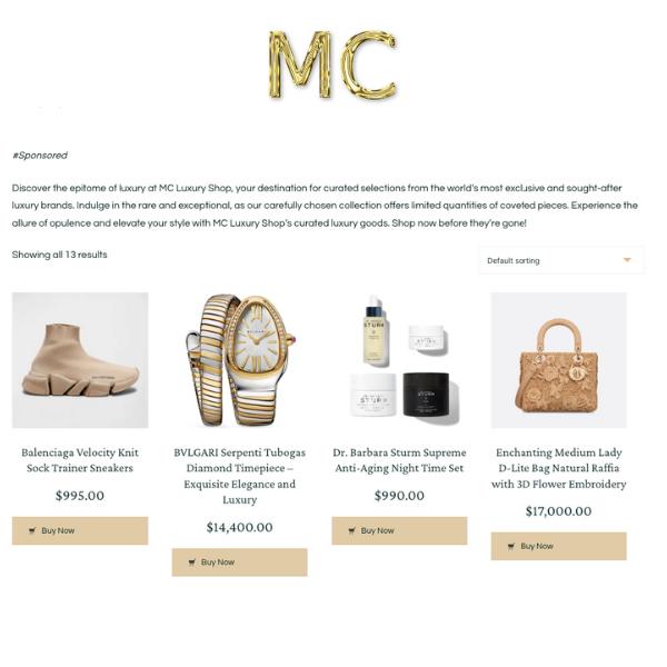MC LUXURY SHOP LAUNCHES OFFERING UNPARALLELED ELEGANCE AND EXCLUSIVITY
