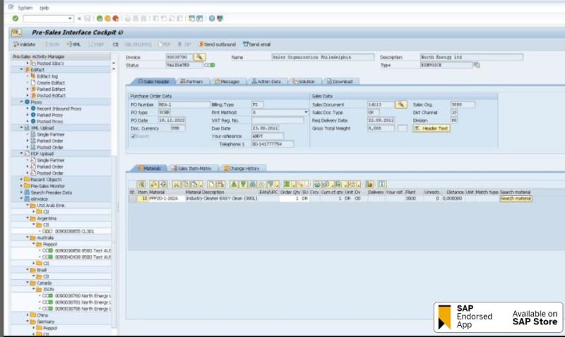 Integrating with Pre-sales Interface Cockpit/Suite©, from Nord envation AB delivers Pre-sales Order Management and e-Invoicing to