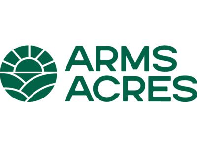 Arms Acres logo, featuring a stylized rising sun above green fields within a circular icon, with the company name 'Arms Acres' written in bold, modern typography to the right.