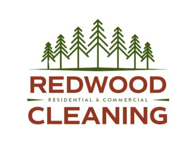 The logo for "Redwood Cleaning" features a line of stylized redwood trees above the company name, which is written in bold lettering. The colors green and brown evoke a sense of nature and cleanliness, representing the company's focus on residential an