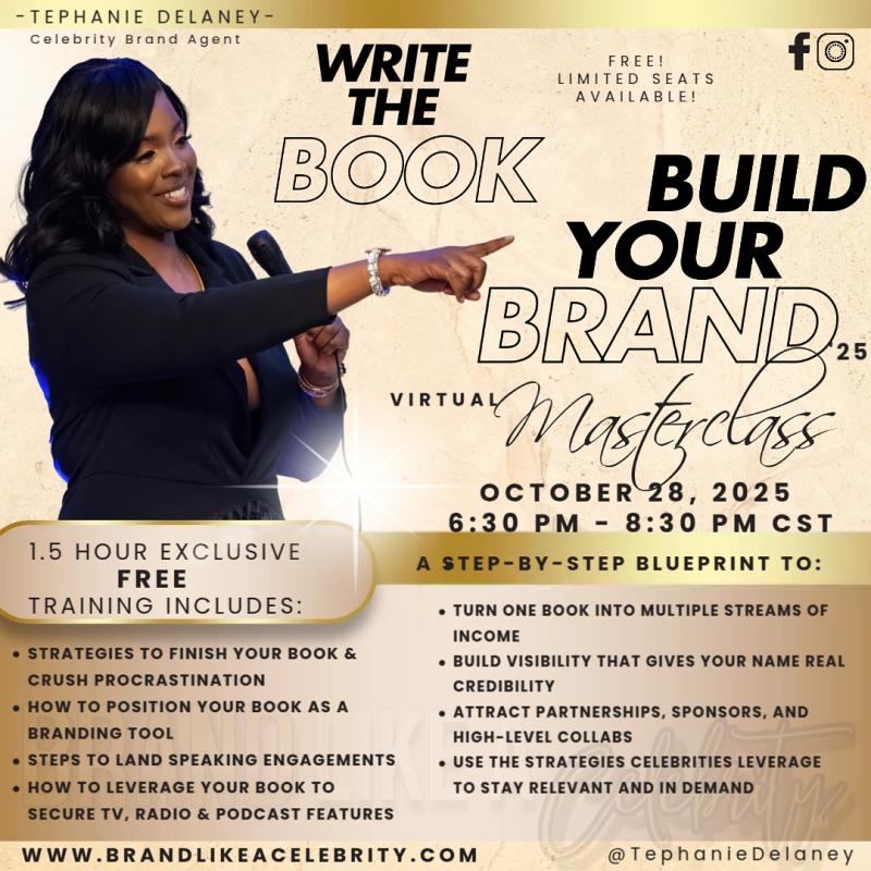 Celebrity Branding Agent TephanieDelaney to Host Final 2025 Masterclass: Write the Book. Build the Brand.