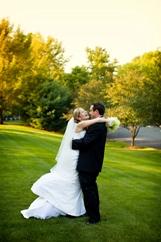 Happy Bride & Groom on the Lawn of the Olde Mill Inn in Basking Ridge, NJ