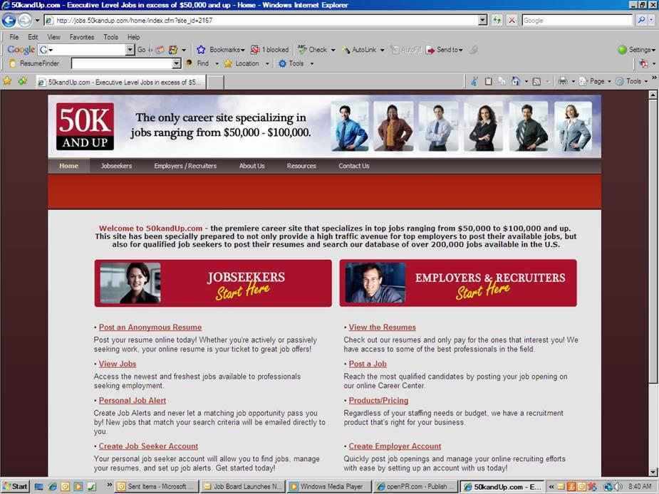 The new job board site released by 50kandup.com provides access for both jobseekers and employers, but specifically in the salary range of $50,000 to $100,000.