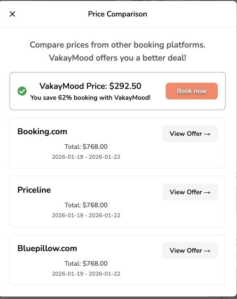 Screenshot from VakayMood showing the price comparison feature.