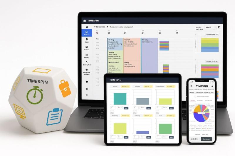 TimeSpin time tracking with software and gamification cube gadget. ( (C) TimeSpin GmbH)