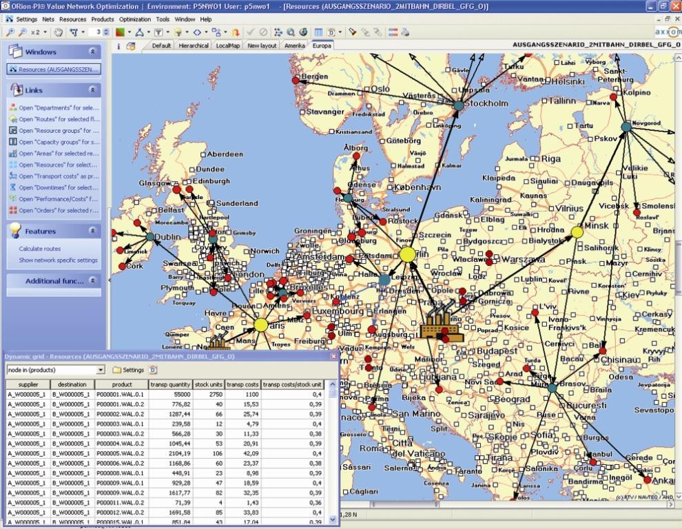 Screenshot of Axxom`s solution ORion-PI® Value Network Optimization. Food ingredients specialist Unifine will use the software to optimize its supply chain.