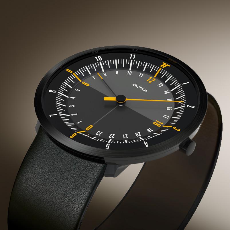 DUO 24 from Botta-Design: the world's first dual one-hand-watch for two time zones.