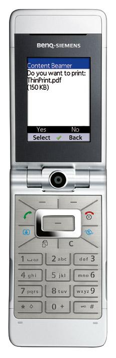 Mit der vorinstallierten Softwarelösung Content Beamer können die neuen BenQ-Siemens EF81-Mobiltelefone lokale Inhalte per Bluetooth ausdrucken.