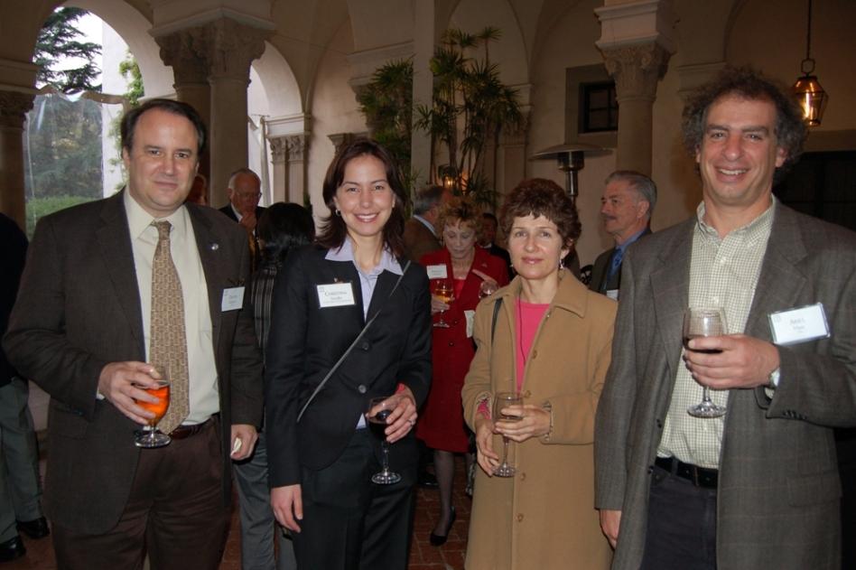 David Glackin, Dr. Christina Smolke, and Nora and Ariel Hazi enjoy the reception before the Caltech Associates dinner lecture