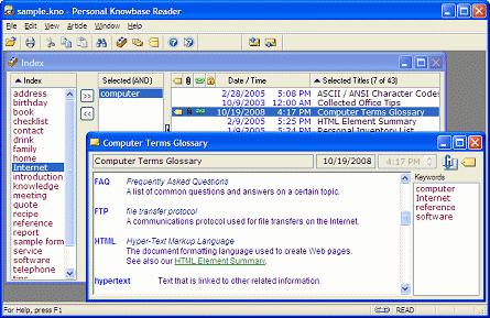 Personal Knowbase Reader Software Enables Sharing of Notes and Documentation